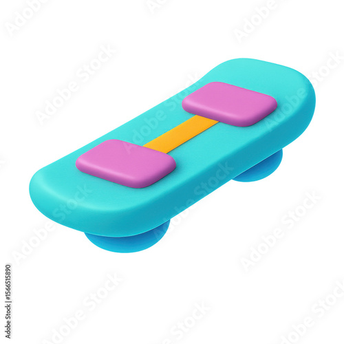Cartoonish Skateboard with Pink Pads and Yellow Connector 3D Render.