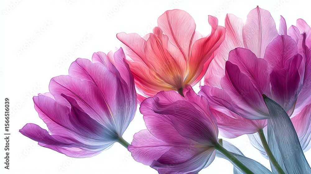 Obraz premium Vibrant tulips in various shades of pink and purple.