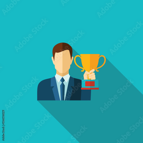 Businessman Holding Trophy for Achievement and Success Recognition