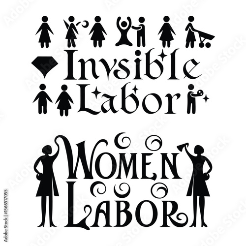 Invisible Labor Icon Set, Women’s Unpaid Work, Care, and Emotional Load