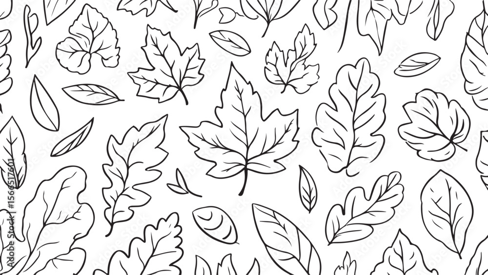Fototapeta premium Autumn leaf pattern black and white leaves nature