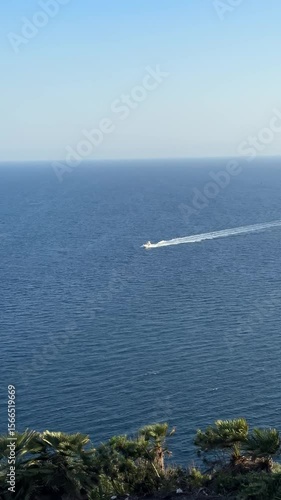 Solitary Motorboat in Open Water Under Clear Sky