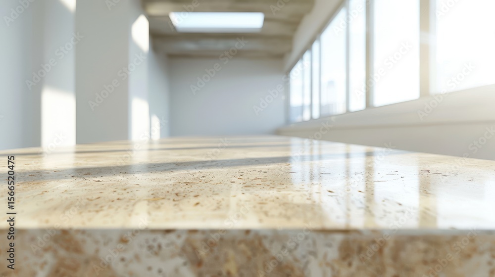 Obraz premium Sunlit modern interior with marble countertop and large windows