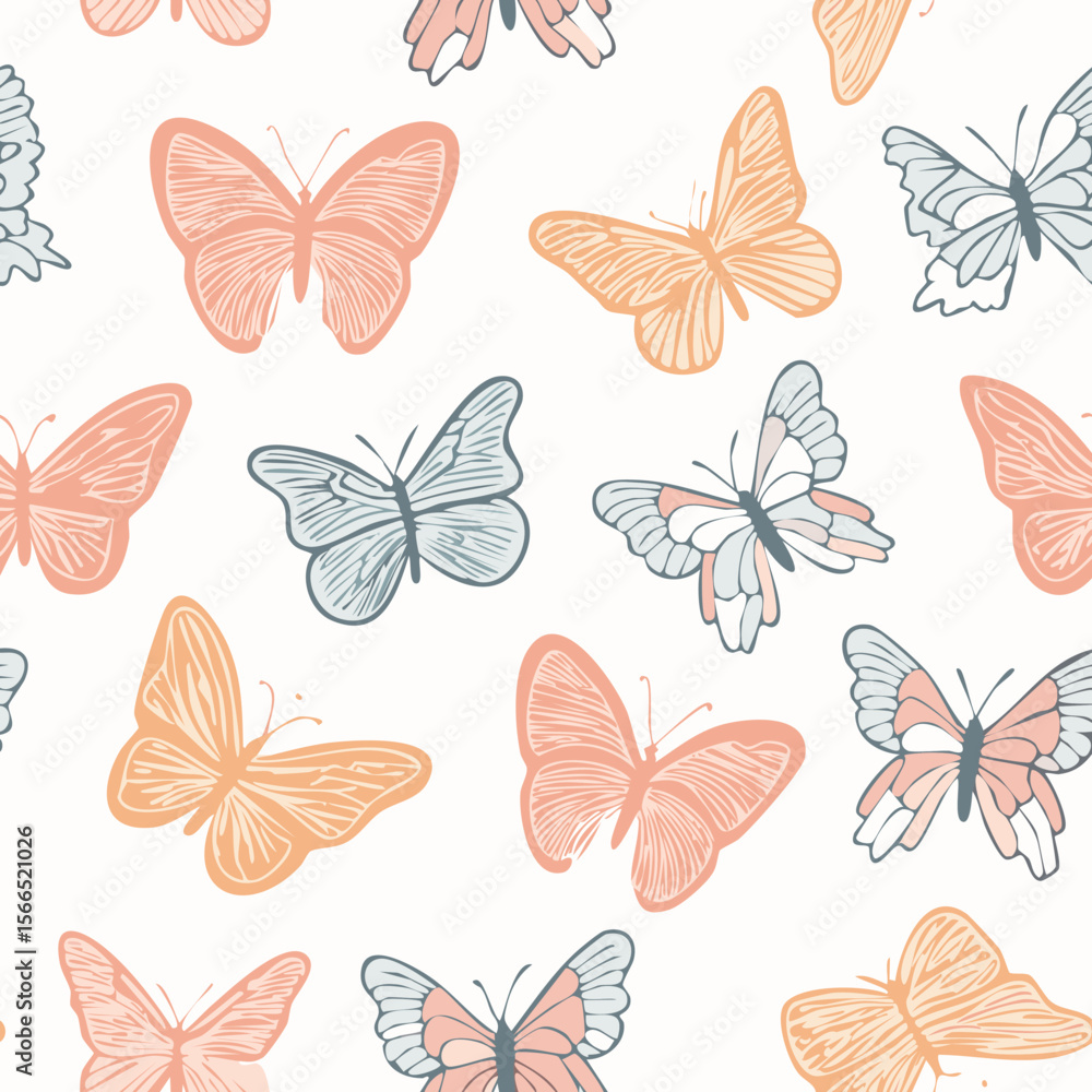 Fototapeta premium Butterfly Pattern – Hand Drawn Vector Illustration
