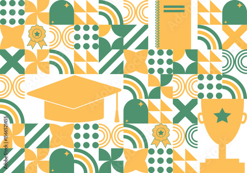 Bauhaus style pattern design with Education, School and Achievement element vector illustration. For background, decoration, backdrop, presentation, video opening, poster and promotion materials.