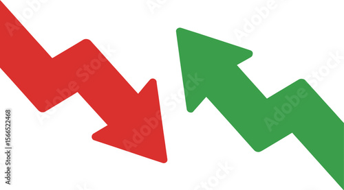 Opposing red downward and green upward trend arrows