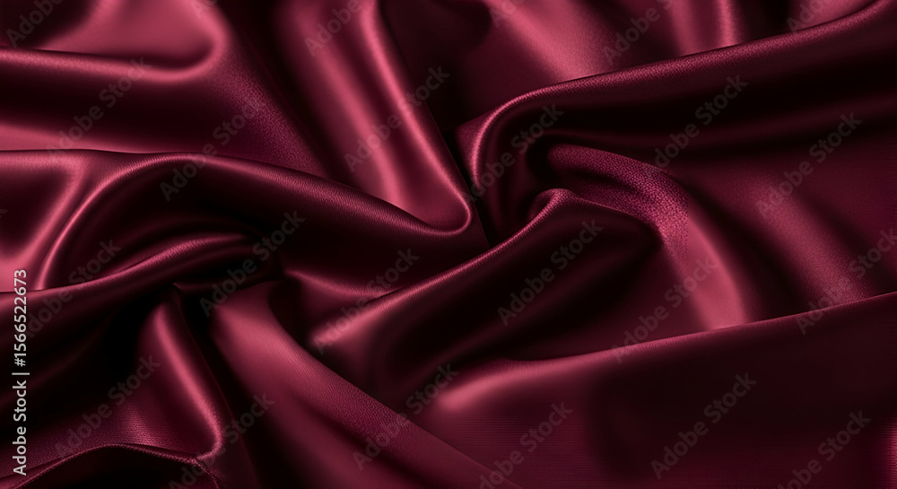 Fototapeta premium Satin silk in deep maroon with light reflections forming soft geometric shapes