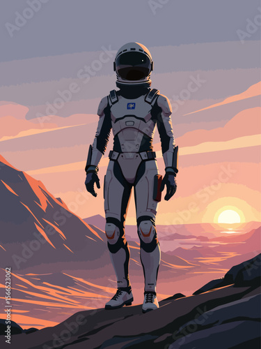 a futuristic fantasy female medic wearing a science fiction suit on a colony planet defending settlers