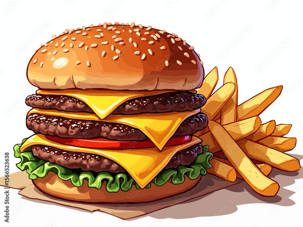 smash burger combo meal featuring a double smashed burger with thin, crispy-edged patties, melted cheese oozing between layers