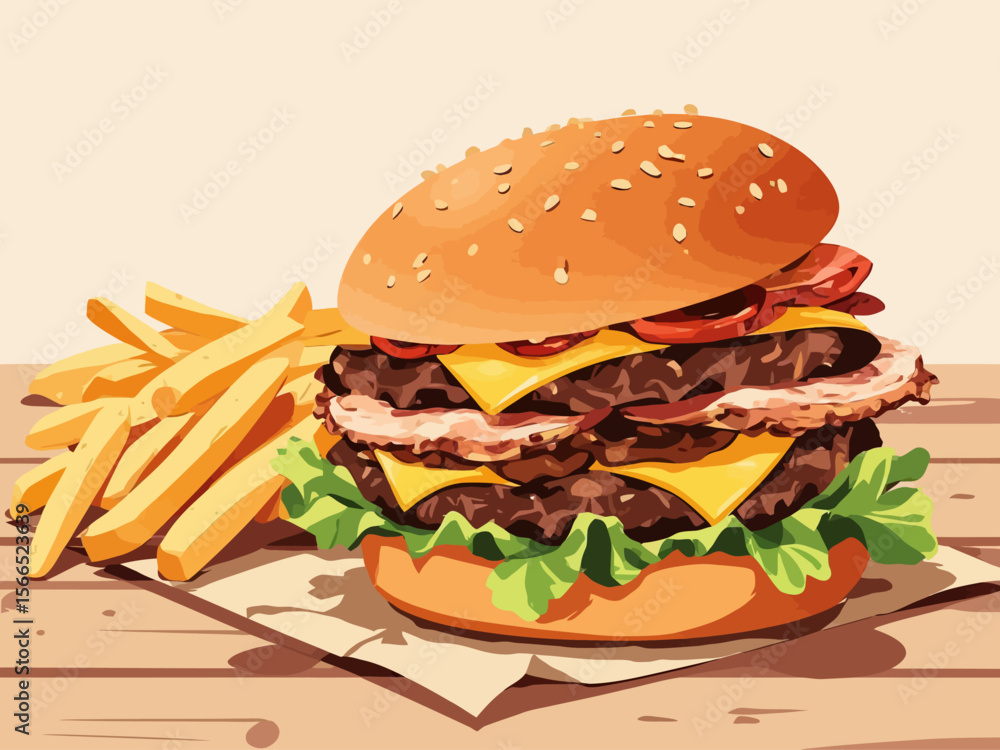 smash burger combo meal featuring a double smashed burger with thin, crispy-edged patties, melted cheese oozing between layers