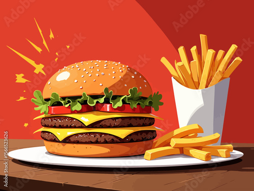 smash burger combo meal featuring a double smashed burger with thin, crispy-edged patties, melted cheese oozing between layers