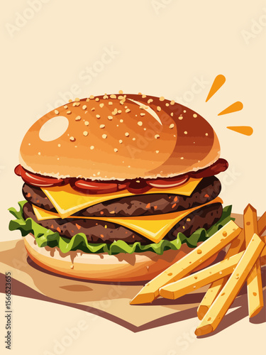 smash burger combo meal featuring a double smashed burger with thin, crispy-edged patties, melted cheese oozing between layers