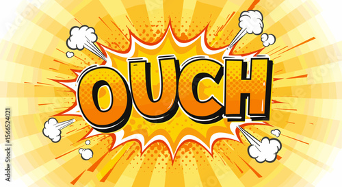 Pop art comic explosion vector illustration: ouch sound effect in cartoon style for poster or print design