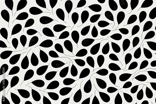 Elegant Black and White Abstract Pattern Design Seamless Teardrop Leaves