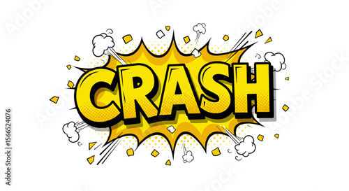 Comic style crash vector illustration with bright yellow explosion and dynamic elements for posters and prints