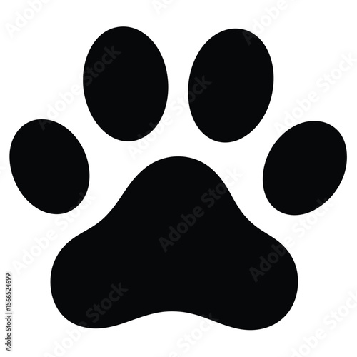 A black silhouette of a dog paw print against a white background