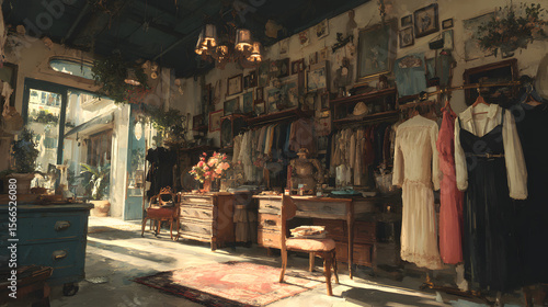 Vintage shop interior with antique displays. Vintage store