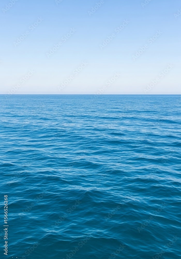 Fototapeta premium Serene Ocean Horizon - A tranquil of a calm ocean meeting a clear blue sky, perfect for backgrounds or travel themes