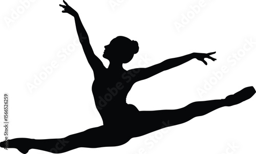 Ballet dancer silhouette leaping, grand jeté pose, elegant movement, dance performance, classical ballet, graceful jump, female dancer, flexibility, strength, artistic expression