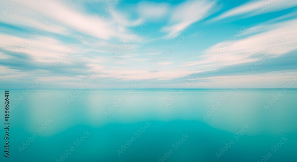 Obraz premium Serene Teal Seascape - Tranquil ocean scene, symbolizing peace, calmness, serenity, escape, and dreams. A perfect for relaxation and meditation