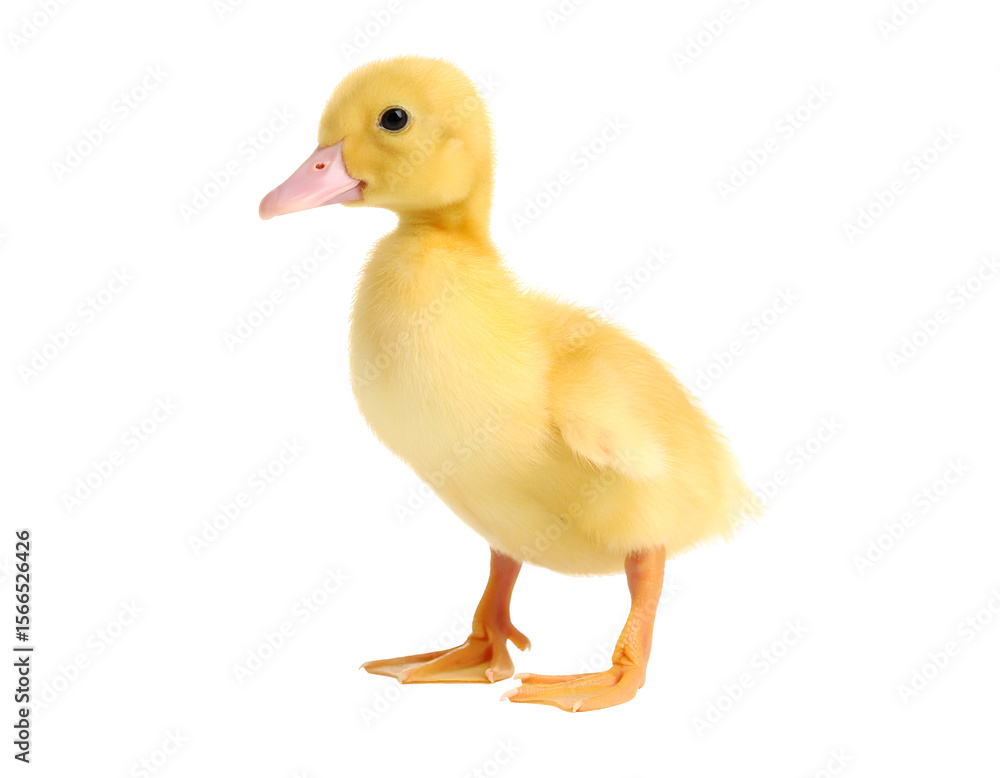 A charming young yellow duckling with soft down stands looking curiously to the side. A charming young yellow duckling with soft down stands looking curiously to the side.