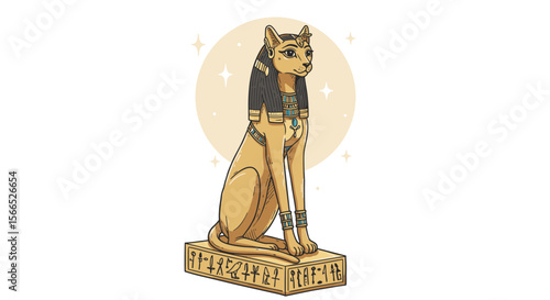 Ancient egyptian bastet cat statue vector illustration in vintage style for poster design
