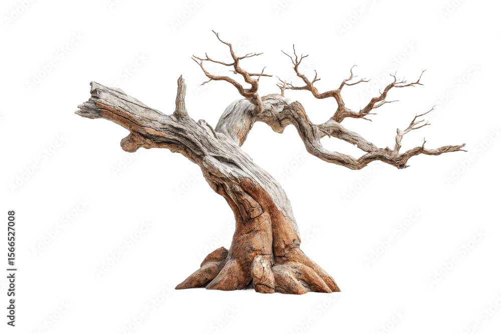 Fototapeta premium PNG Twisted ancient bonsai tree with bare branches on black background