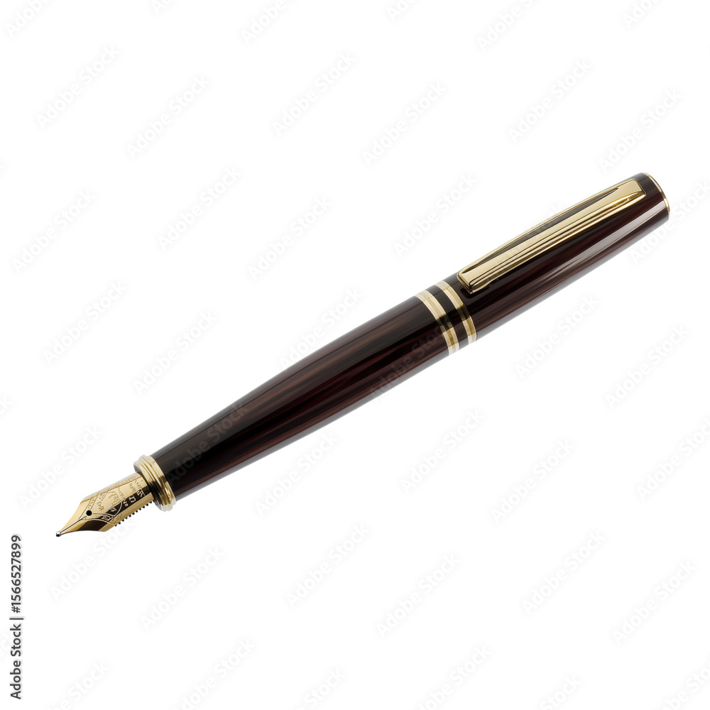 Elegant Brown Fountain Pen with Gold Accents on White Background for Writing and Fine Art Use Elegant Brown Fountain Pen with Gold Accents on White Background for Writing and Fine Art Use