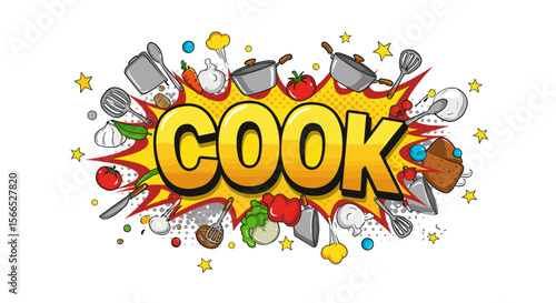 Colorful comic style cooking vector illustration for kitchen art and posters