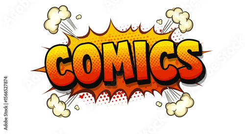 Colorful comics typography with explosive pop art elements in vector illustration