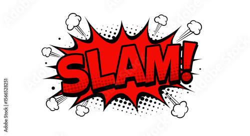 Comic style pop art vector illustration with slam text for graphic design