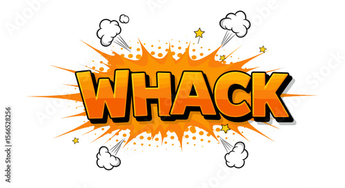 Comic book style vector illustration of "whack" text with explosion effect for pop art design