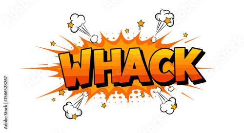 Comic book style explosion with "whack" text in pop art vector illustration for graphic design