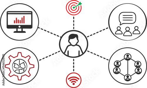 Modern communication network line art icons for digital and print design