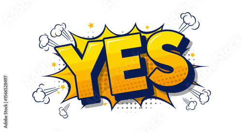 Yes comic style vector illustration with bold text and dynamic elements for pop art design