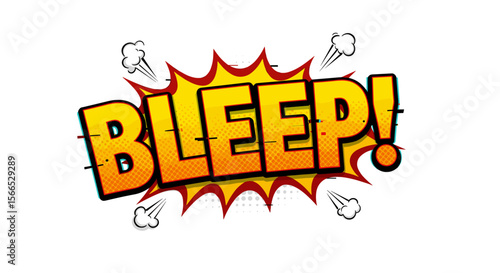 Comic style pop art vector illustration of bleep text with explosive effects for posters or prints
