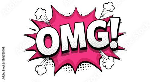 Pop art style comic book expression "omg" with speech bubble and explosive elements vector illustration