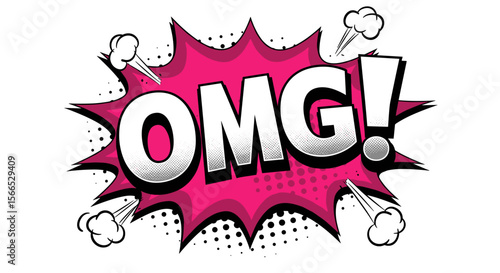 Pop art style vector illustration of omg text with comic book theme for retro design