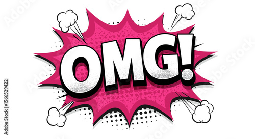 Comic style vector illustration of omg expression with speech bubble and halftone effects