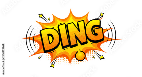 Comic style ding sound effect vector illustration for pop art design and posters