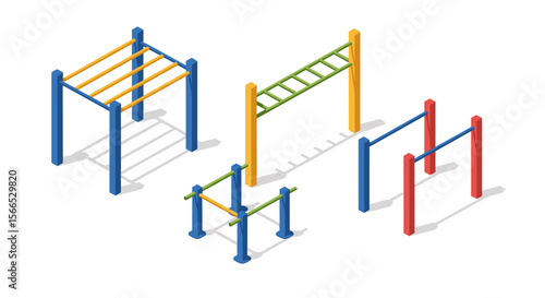 Isometric playground equipment vector illustration for outdoor activity design