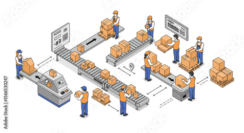Logistics and warehouse operations vector illustration in isometric style for supply chain and inventory management design