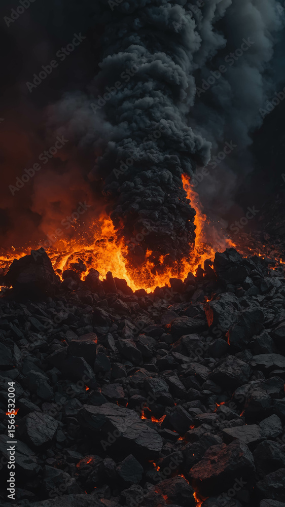 Fototapeta premium Dramatic Volcanic Eruption with Lava and Smoke