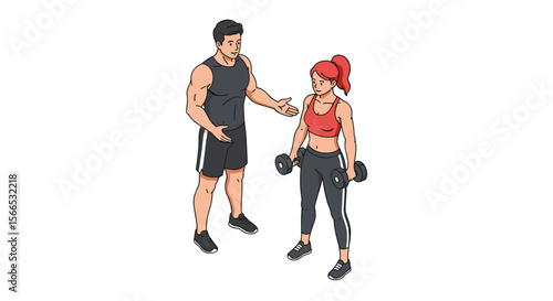Personal training session vector illustration: fitness concept with man and woman exercising