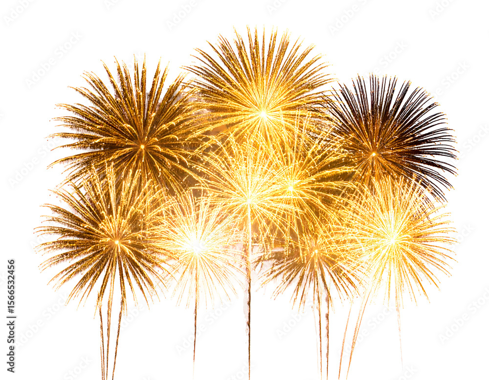 Fototapeta premium Dazzling golden fireworks explode with radiant energy, forming a vibrant and spectacular light spectacle.