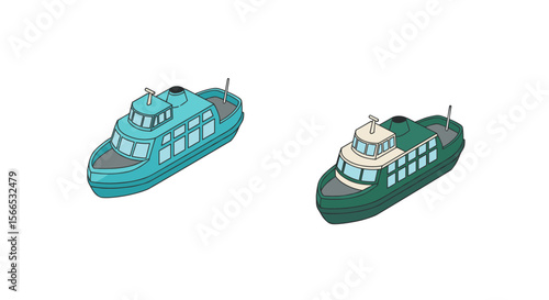 Minimalist flat style vector illustration of two ferry boats for nautical design print