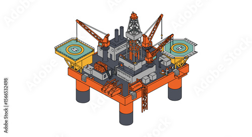 Isometric offshore oil rig vector illustration for industrial design and educational use