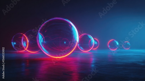 Wallpaper Mural Neon Spheres Reflecting in a Dark Abstract Setting Torontodigital.ca