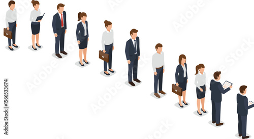 Isometric business team standing in line for collaboration and planning vector illustration