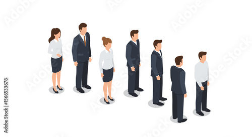 Isometric business queue concept vector illustration for teamwork and corporate strategy design